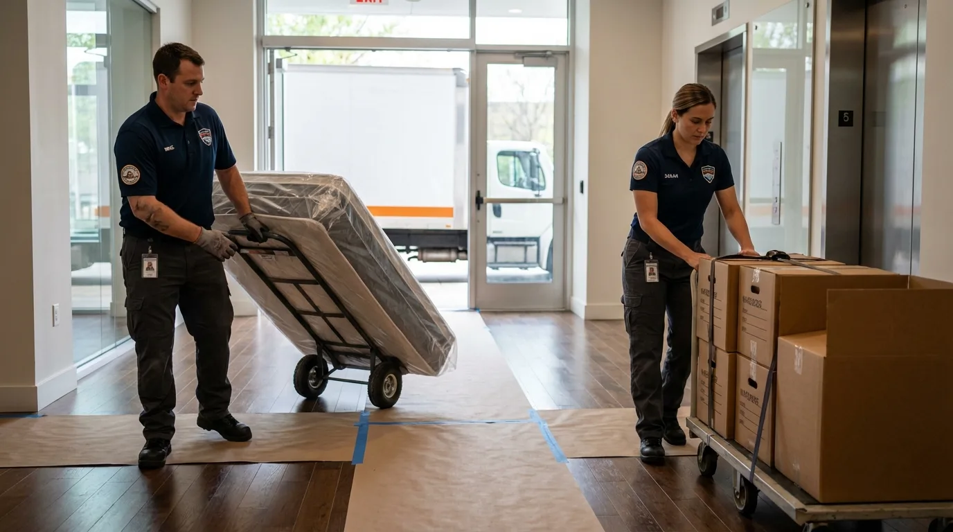 Professional apartment movers loading elevator in Winters, TX